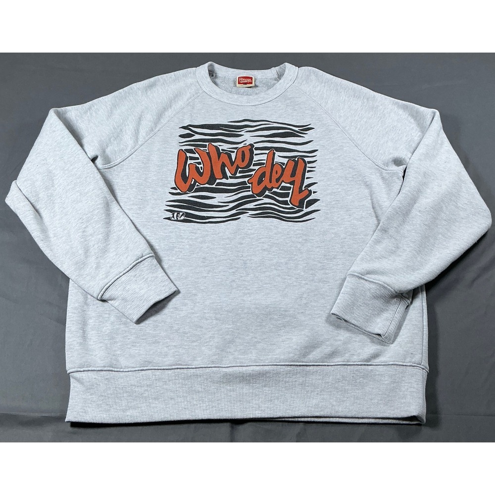 Homage Cincinnati Bengals Who Dey Sweatshirt Mens Large Gray Raglan Pullover VTG